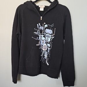 Robot Theme Black Cotton-Blend Y2K 00's Zip up Jacket XL